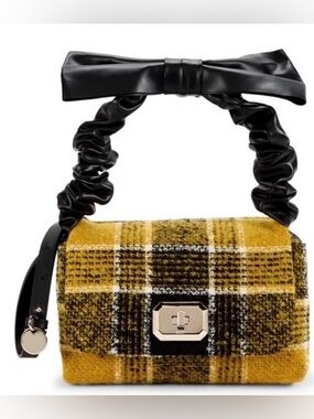 RED Valentino Yellow Plaid Tweed Bow Top Handle Bag NWT Small